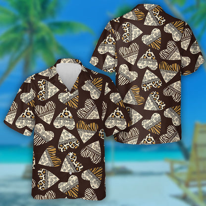Leopard Spots Background With Hearts Animal Skin Hawaiian Shirt, Hawaiian Shirt Gift, Christmas Gift