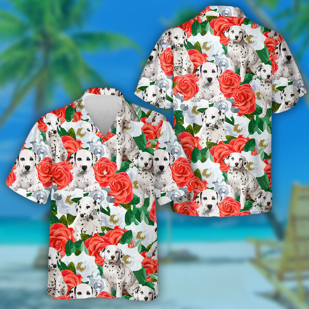 Hand Drawing Of Dogs Dalmatins And Flowers Hawaiian Shirt, Hawaiian Shirt Gift, Christmas Gift