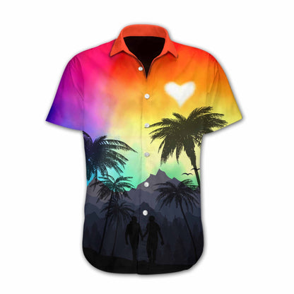 Vivid Background Lgbt Heart Design Hawaiian Shirt, Hwaiian For Gift