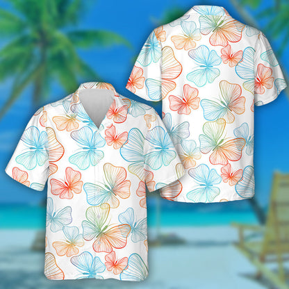 Beautiful Ombre Rainbow Butterflies With Line Hawaiian Shirt, Hawaiian For Gift