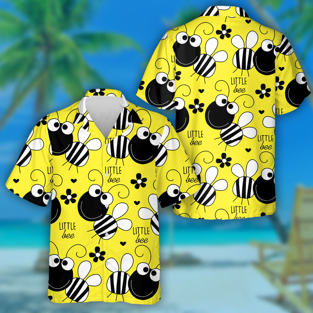 Natural Summer Little Bee Black And White Hawaiian Shirt, Hawaiian Shirt Gift, Christmas Gift