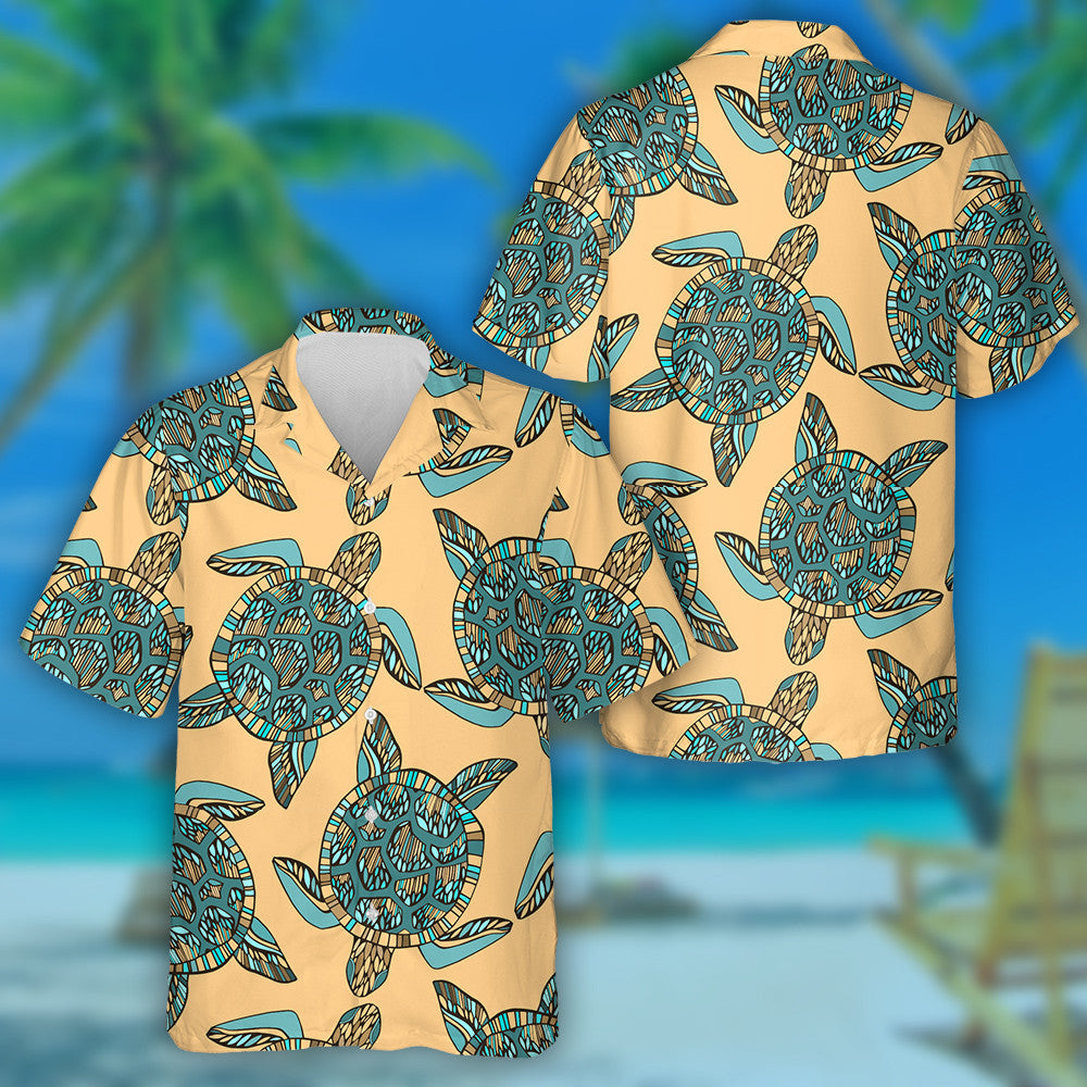 Sea Turtle Vintage Style On Orange Hawaiian Shirt,Hawaiian Shirt Gift, Christmas Gift