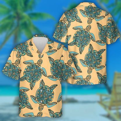 Sea Turtle Vintage Style On Orange Hawaiian Shirt,Hawaiian Shirt Gift, Christmas Gift