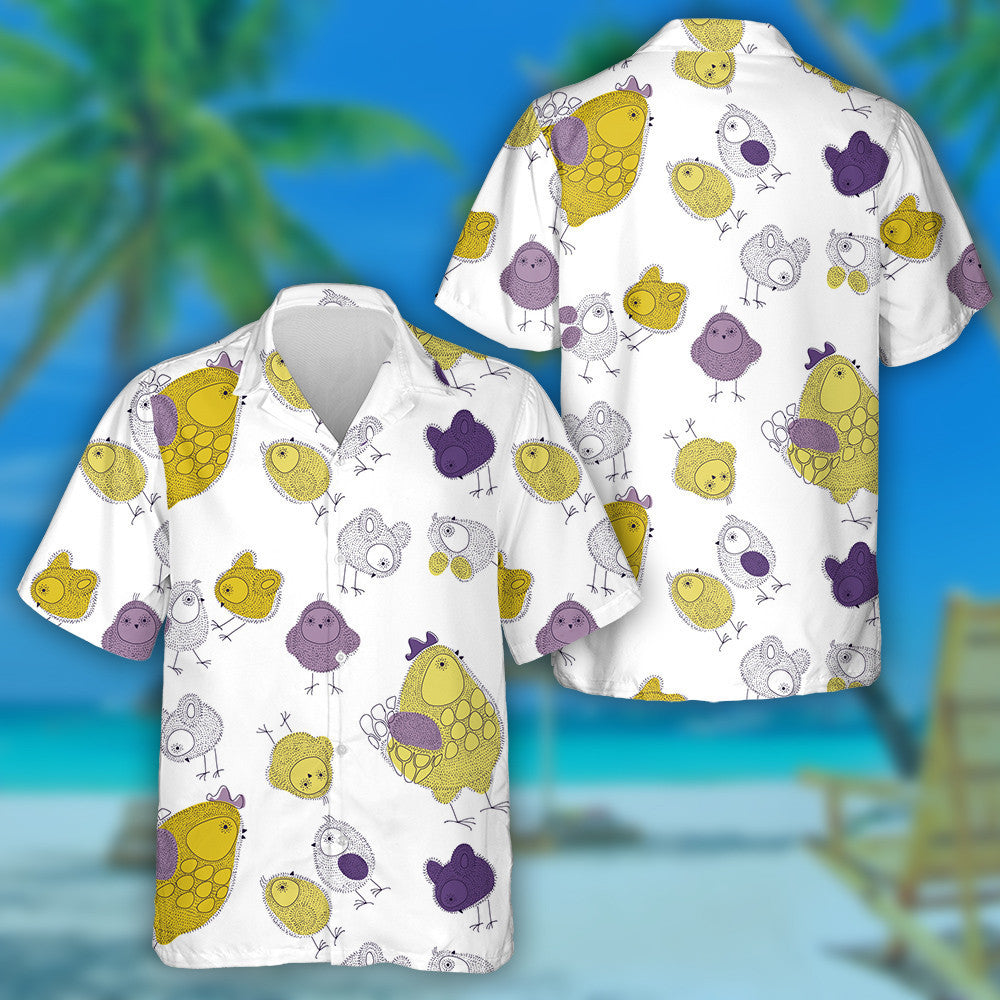 Greannmhar Cearc agus Sicín ildaite ar Chúlra Bán Léine Haváís, Bronntanas Léine Haváís, Bronntanas Nollag