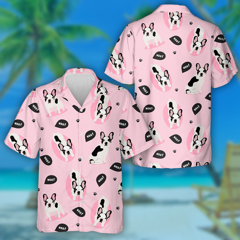 Black And White French Bulldog On Pink Hawaiian Shirt, Hawaiian Shirt Gift, Christmas Gift