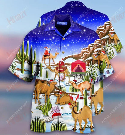 Camels Deliver Christmas Spirit Short Hawaiian Shirt Vacation Aloha Shirt Vintage Hawaiian Shirts Hawaiian Shirts For Men, Hawaiian Shirt Gift, Christmas Gift