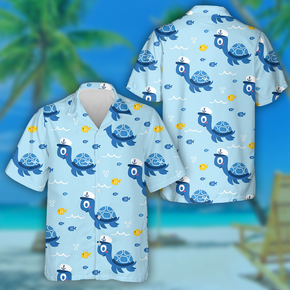 Cartoon Cute Deep Sea Fish And Turtle Hawaiian Shirt, Hawaiian Shirt Gift, Christmas Gift