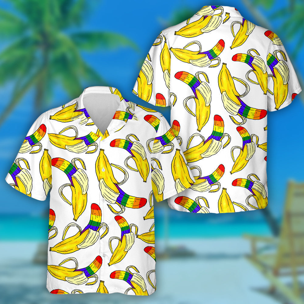 Hand Drawn Peeled Rainbow Banana LGBT Pattern Hawaiian Shirt, Hawaiian Shirt Gift, Christmas Gift