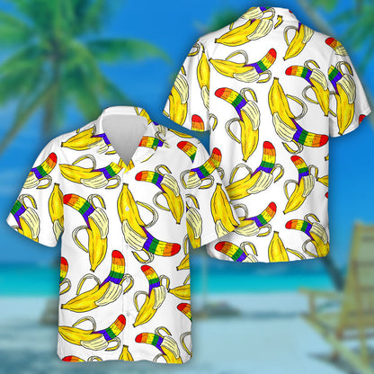 Hand Drawn Peeled Rainbow Banana LGBT Pattern Hawaiian Shirt, Hawaiian Shirt Gift, Christmas Gift