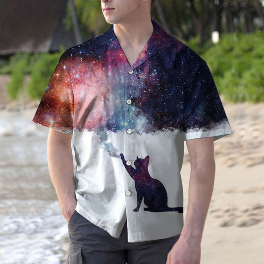 Aisling Uathúil Cat Maidir le Patrún Téama Réaltra Spáis Léine Haváíais, Bronntanas Léine Haváíais, Bronntanas Nollag