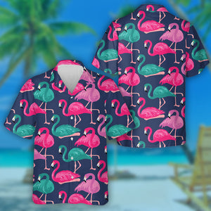 Colorful Beautiful Flamingo On Blue Background Hawaiian Shirt, Hawaiian For Gift