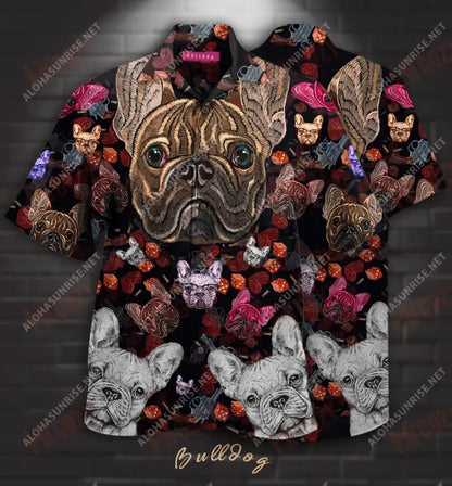 Bróidnéireacht Bulldog Unisex Léine haváíais Aigéan muinchille Gearr Léinte Crazy Léinte haváíais do Mhná, Bronntanas Léine Haváís, Bronntanas Nollag