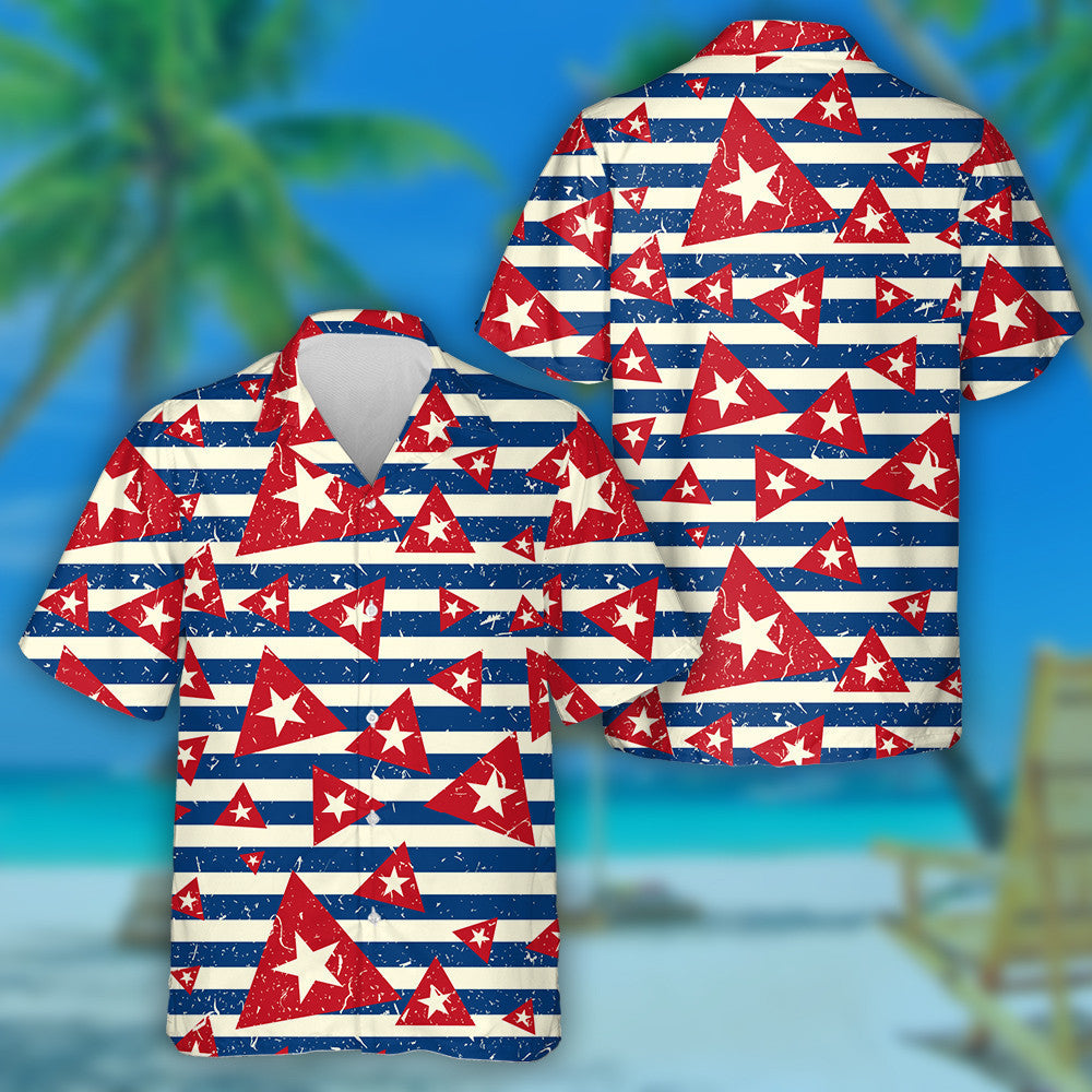 Réalta Triantán Spreagtha Monacrómach Dubh Gorm Bán Léine Haváí Stráice, Bronntanas Léine Haváís, Bronntanas Nollag