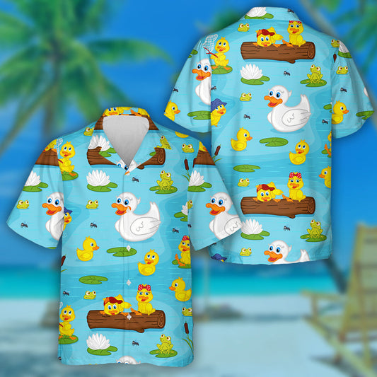 Hand Drawn Family Ducks On Lake Hawaiian Shirt, Hawaiian For Gift