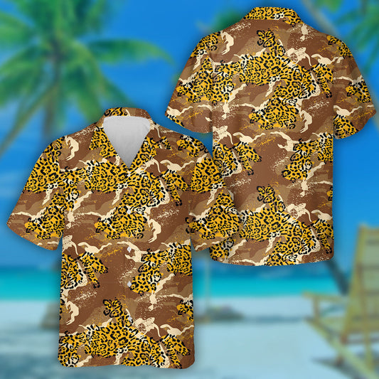 Leopard Skin With Mimetic Camouflage Background Hawaiian Shirt, Hawaiian For Gift