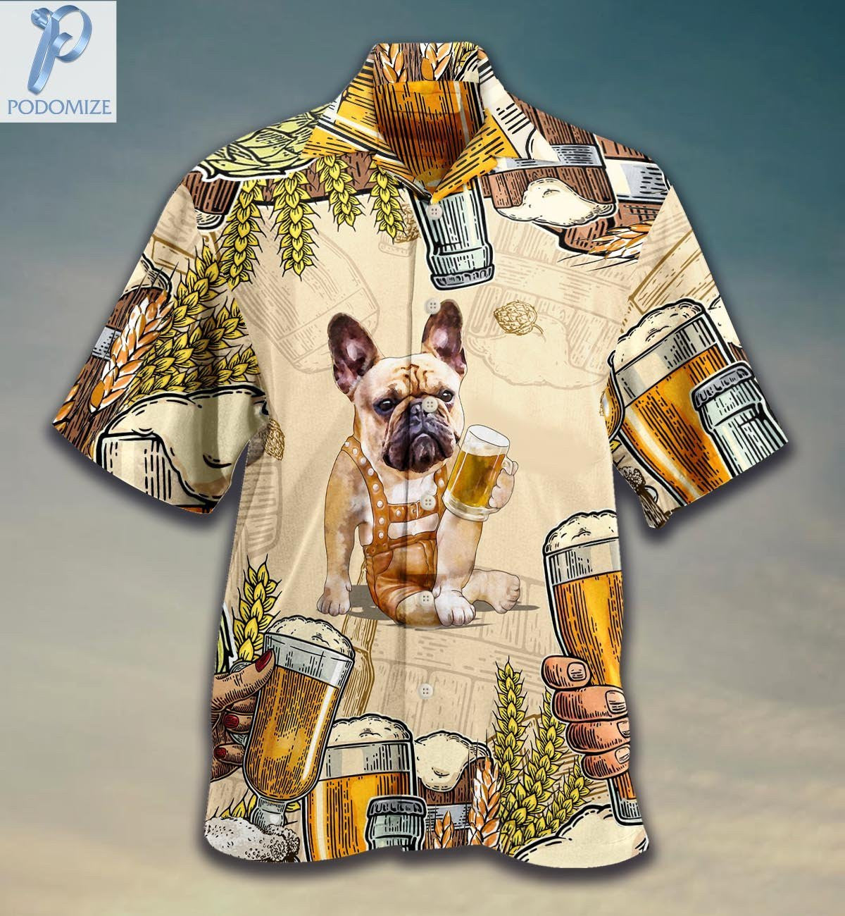 Frenchie Dog Drinking Beer Lover Pattern Hawaiian Shirt,Hawaiian Shirt Gift, Christmas Gift