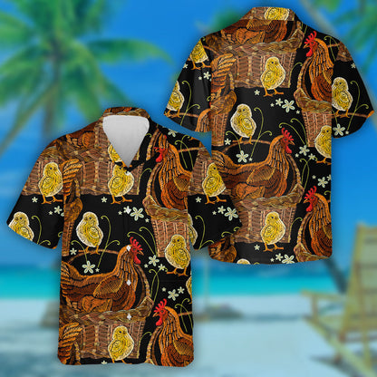 Embroidery Hen And Chickens In Aa Basket Hawaiian Shirt, Hawaiian Shirt Gift, Christmas Gift