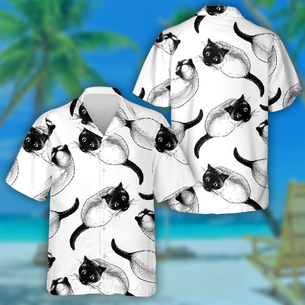 Sketches Of Siamese Cats On White Background Hawaiian Shirt, Hawaiian Shirt Gift, Christmas Gift