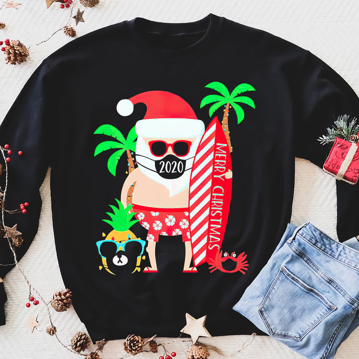 Funny 2020 Christmas Surfing Gift for Surfer Santa with Mask - Funny sweatshirt gifts christmas ugly sweater for men and women