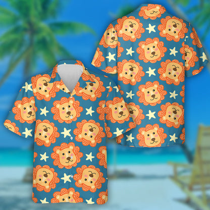 Happy Orange Lion With Yellow Stars Hawaiian Shirt, Hawaiian For Gift