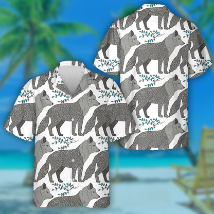 Forest With Cute Color Illustrations Wild Gray Wolf Hawaiian Shirt, Hawaiian Shirt Gift, Christmas Gift