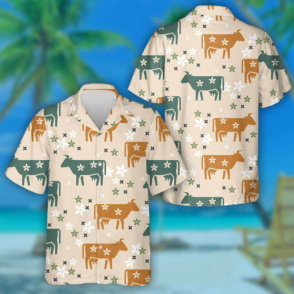 Farm Animals Cows Flowers And Other Elements Hawaiian Shirt, Hawaiian Shirt Gift, Christmas Gift