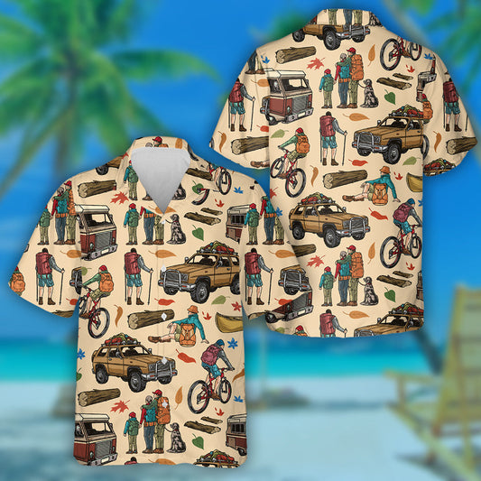 Camping Colorful Vintage Family And Dog Hawaiian Shirt, Hawaiian For Gift