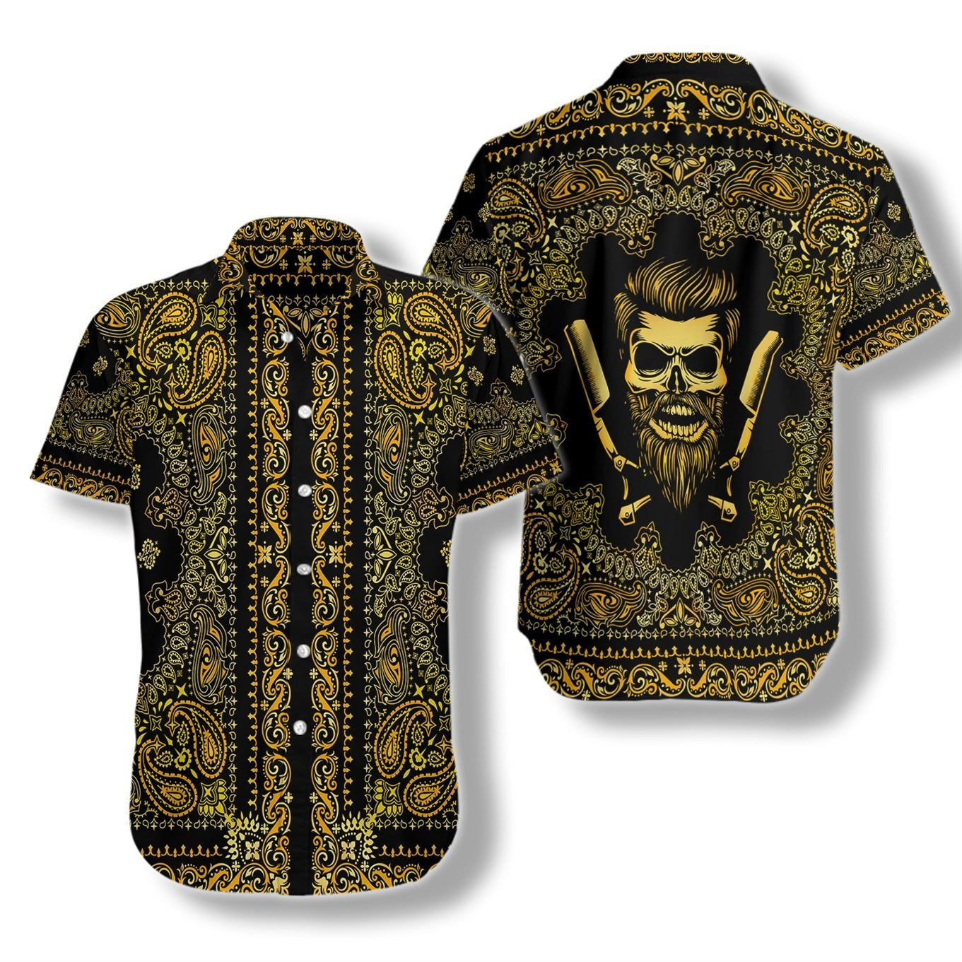Barber Bandana Style Gold Design Hawaiian Shirt, Hawaiian For Gift