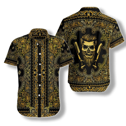 Barber Bandana Style Gold Design Hawaiian Shirt, Hawaiian For Gift