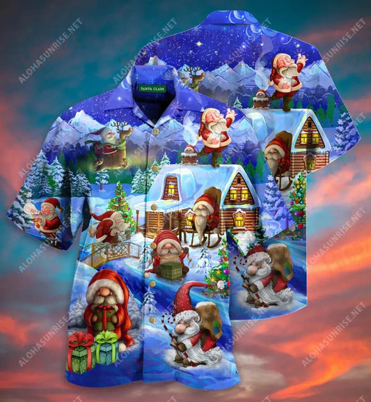 Little Santa Shona Nollag Gearr Léine Haváís Caitheamh aimsire Aloha Shirt Léinte Crazy Haváís Patrún Léine Haváíais, Bronntanas Léine Haváís, Bronntanas Nollag