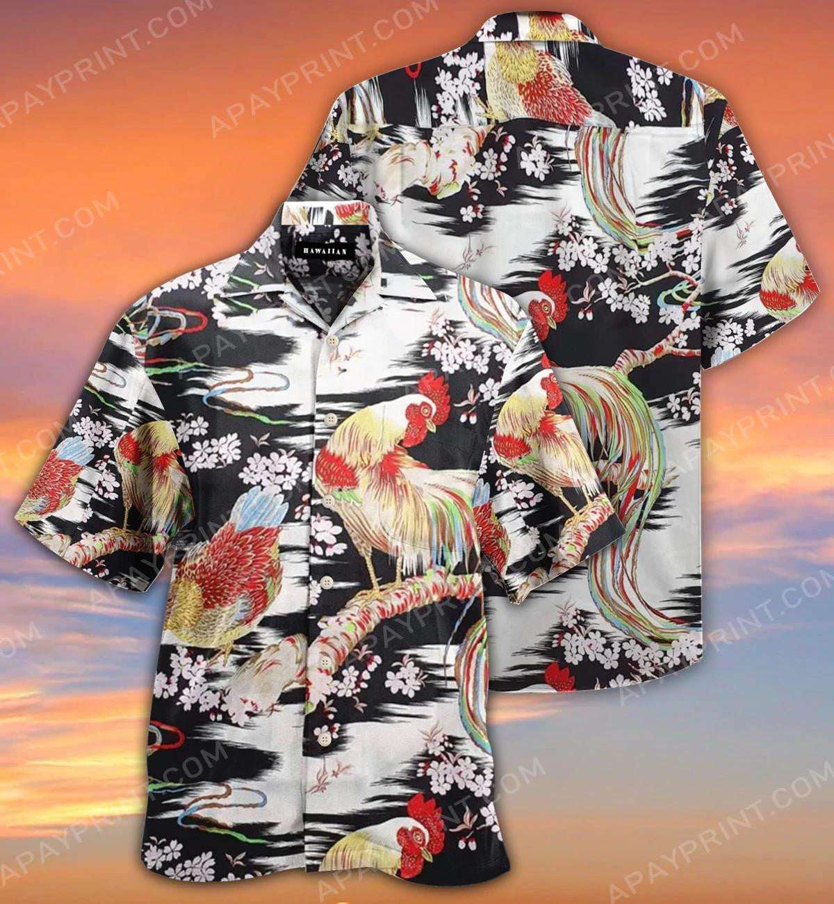 Rayon Crepe Japanese Chicken Onaga Dori Hawaiian Shirt,Hawaiian Shirt Gift, Christmas Gift