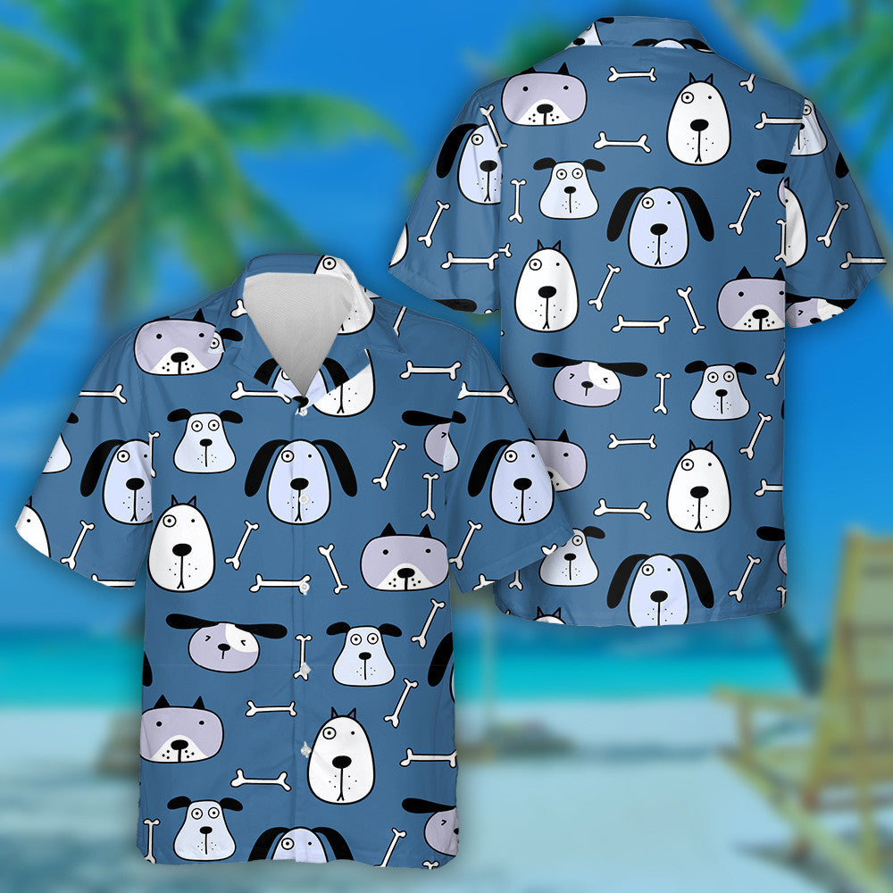 Funny Cartoon Cute Dog On Blue Background Hawaiian Shirt, Hawaiian Shirt Gift, Christmas Gift