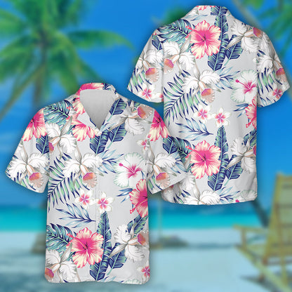 Tropic Exotic Hibiscus Flowers Orchid Plumeria Flower Pattern Hawaiian Shirt, Hawaiian Shirt Gift, Christmas Gift