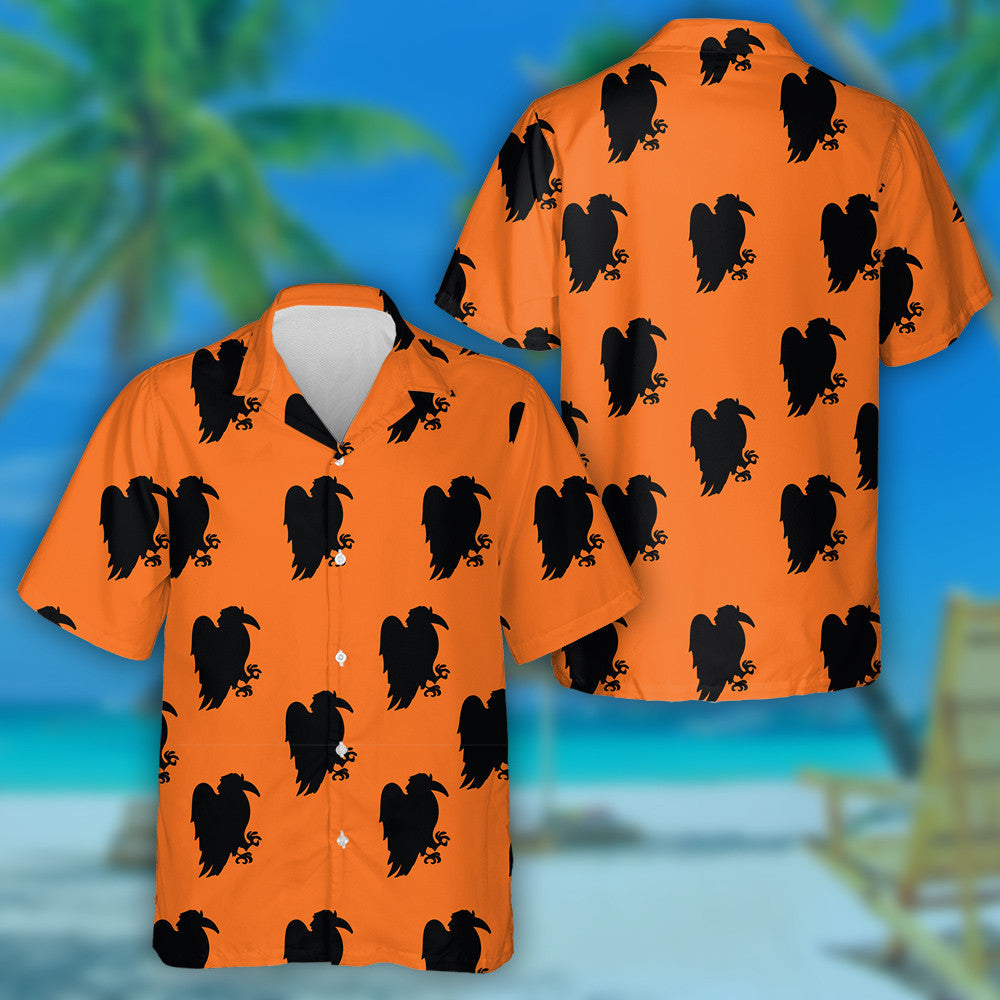 Black Eagles Silhouette On Orange Background Hawaiian Shirt, Hawaiian For Gift