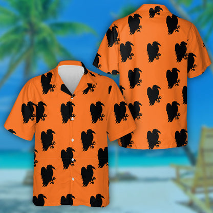 Black Eagles Silhouette On Orange Background Hawaiian Shirt, Hawaiian For Gift