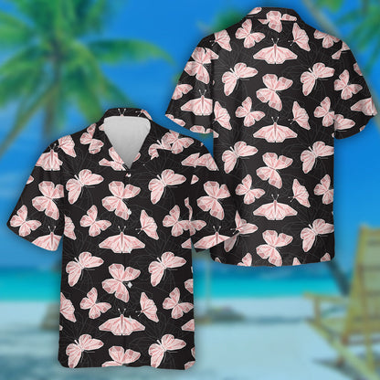 Theme Mystical Pink Polygonal Butterfly On Black Hawaiian Shirt, Hawaiian Shirt Gift, Christmas Gift
