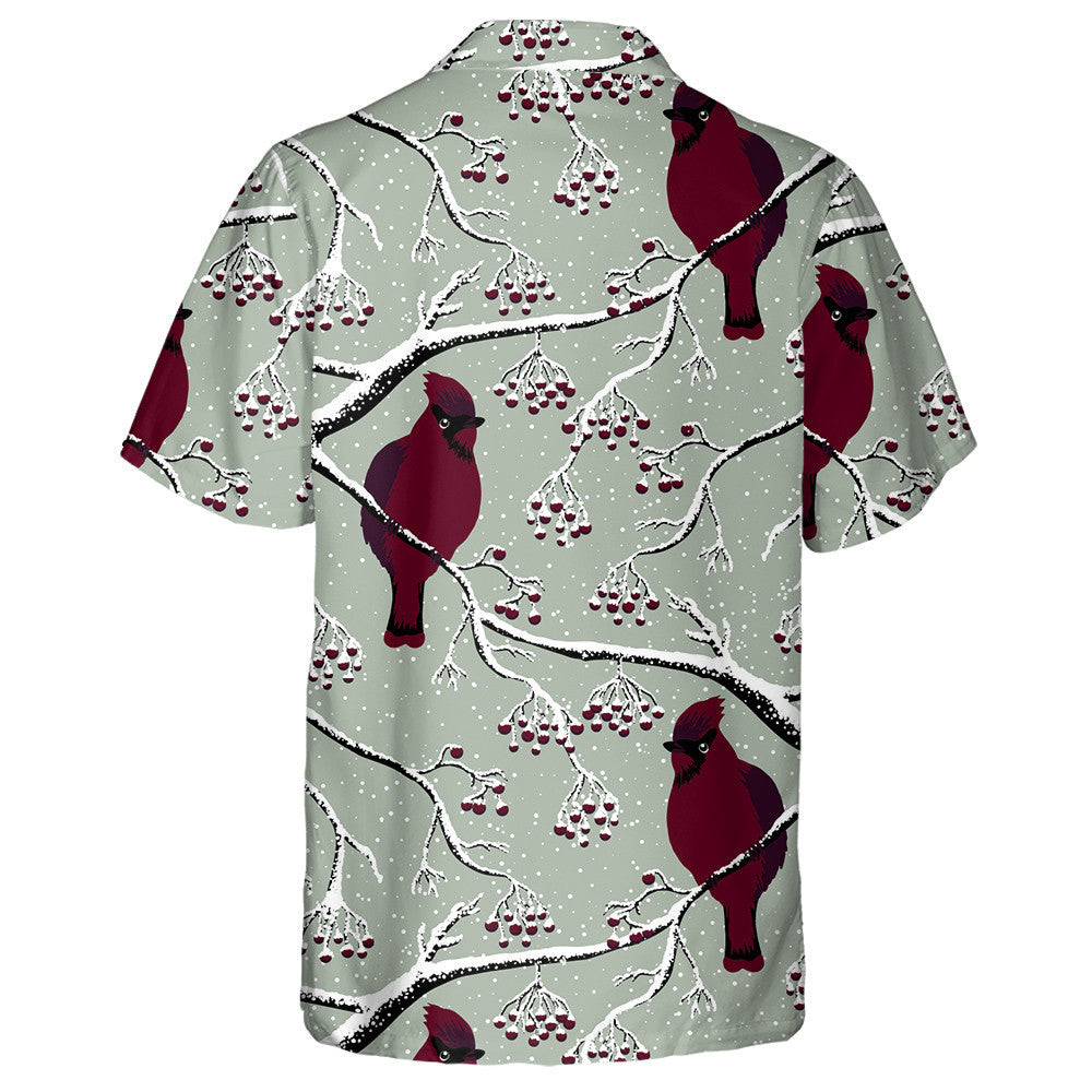 Watercolor Red Cardinal On Tree Winter Hawaiian Shirt, Hwaiian For Gift