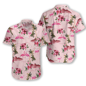 Flamingo In Lovely Pink Island Pattern Hawaiian Shirt,Hawaiian Shirt Gift, Christmas Gift