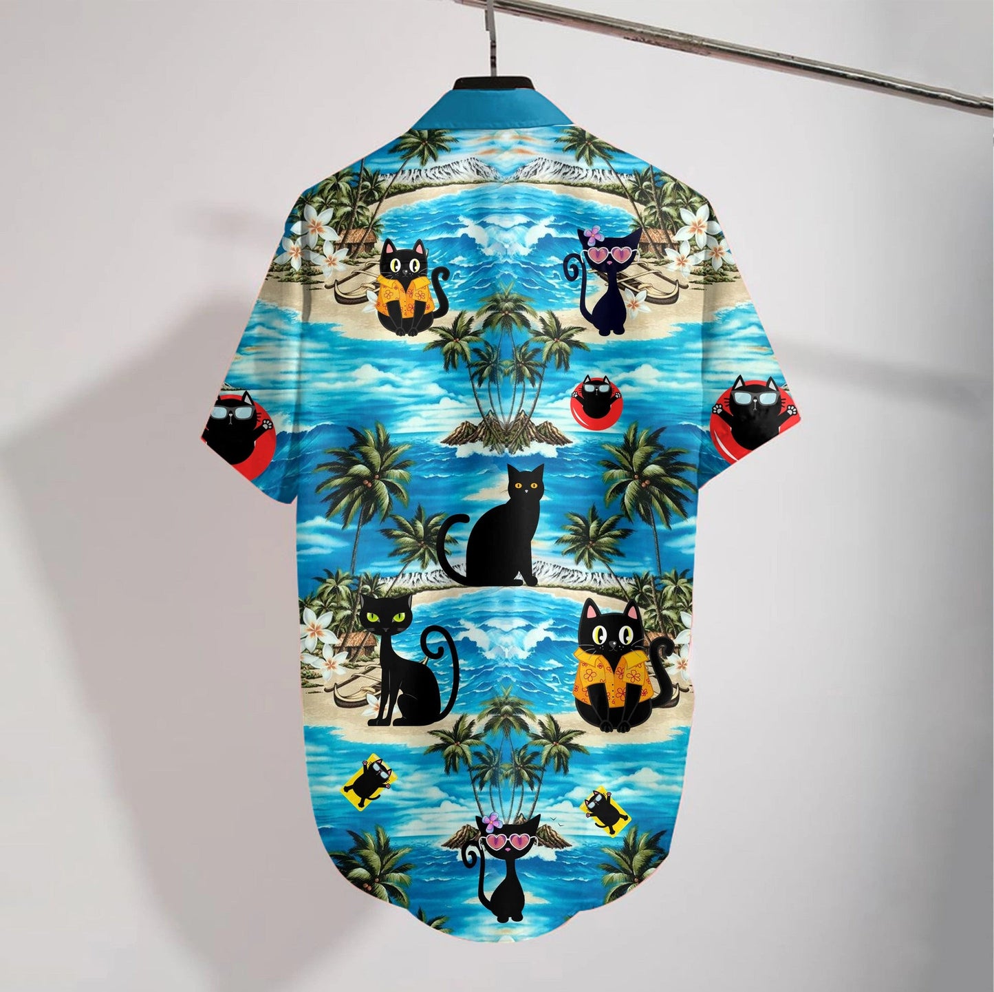 Summer Vibe Black Cat Beach Design Hawaiian Shirt, Hawaiian Shirt Gift, Christmas Gift