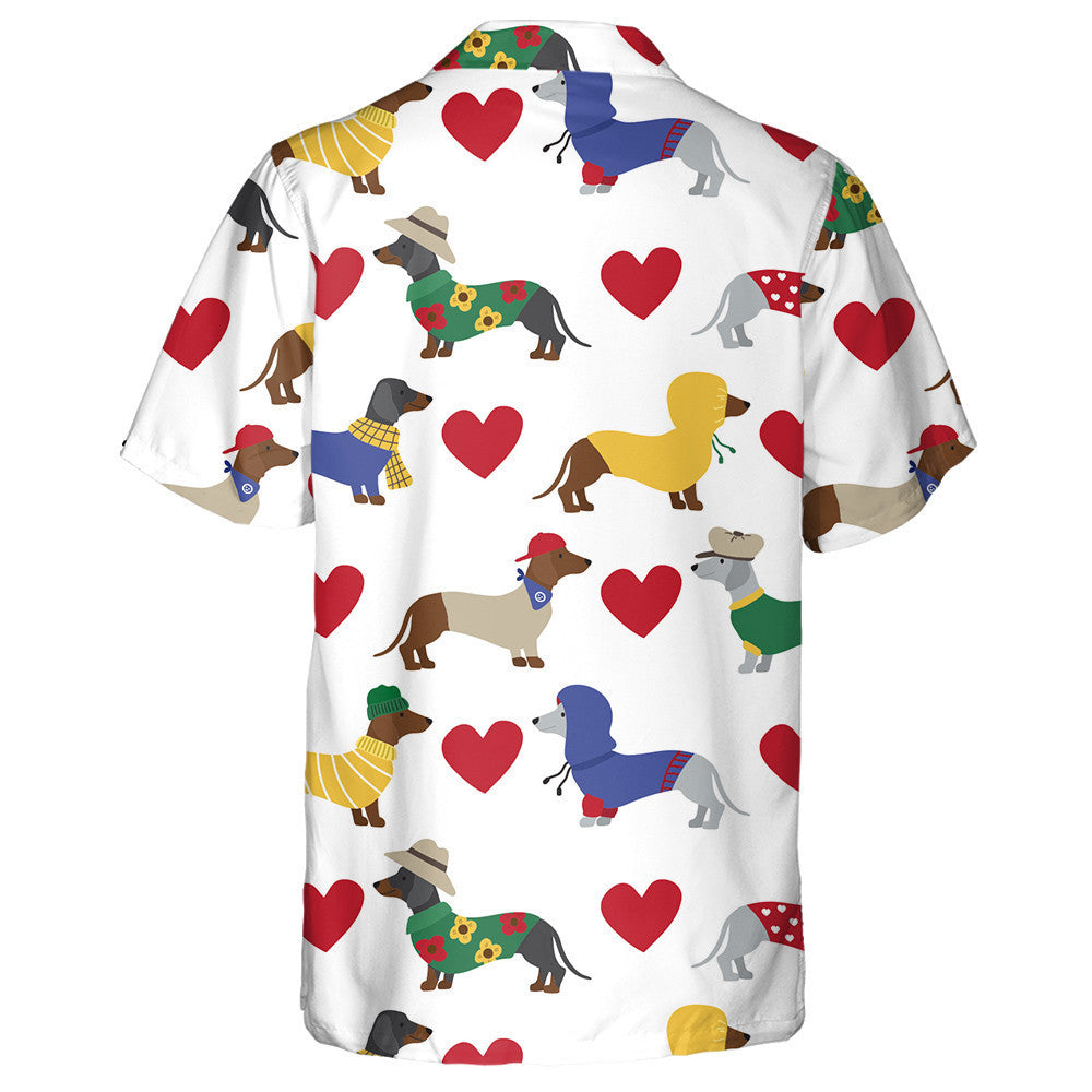 Theme Dachshund And Red Hearts On White Hawaiian Shirt, Hawaiian Shirt Gift, Christmas Gift