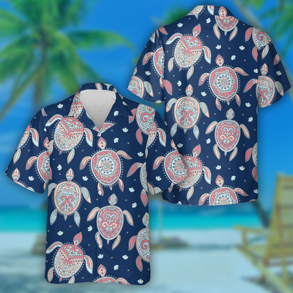 Colorful Style Tribal Turtle And Sea Waves Hawaiian Shirt, Hawaiian Shirt Gift, Christmas Gift