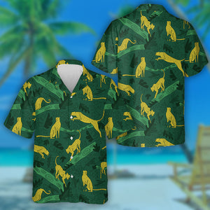 Wild Animals Leopard Dark Green Jungle Leaves Hawaiian Shirt, Hawaiian Shirt Gift, Christmas Gift