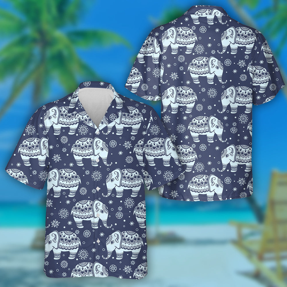 Tribal Background With Elephant Indian Ethnic Hawaiian Shirt,Hawaiian Shirt Gift, Christmas Gift