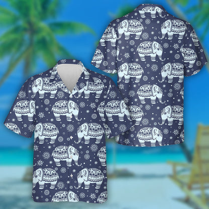 Tribal Background With Elephant Indian Ethnic Hawaiian Shirt,Hawaiian Shirt Gift, Christmas Gift