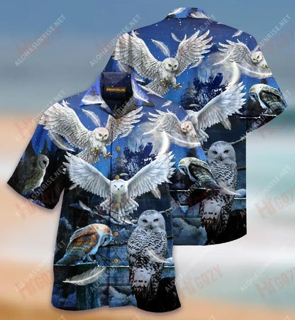 ulchabhán ag canadh san oíche chiúin Léine haváíais unisex muinchille gearr muinchille oirbheartaíochta patrún léine haváíais, bronntanas Léine haváíais, bronntanas Nollag