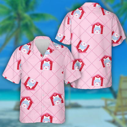 Madra Cartúin Agus Teach ar Chúlra Leithlisithe Bándearg Léine Haváís, Bronntanas Léine Haváíais, Bronntanas Nollag