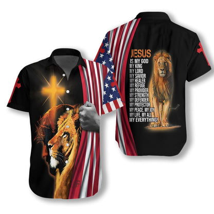 Lion And God US Flag Pattern Hawaiian Shirt, Hawaiian For Gift