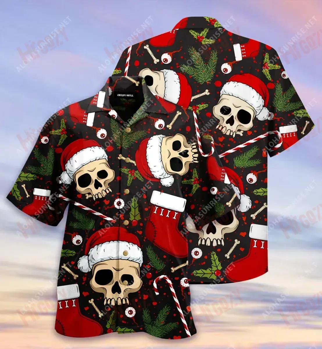 Cloigeann Creepy Xmas Unisex Léine Haváise Gearr Samhraidh Léinte Haváís T Léinte Haváís is Fearr Patrún Léine Haváís, Bronntanas Léine Haváís, Bronntanas Nollag