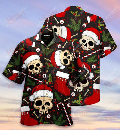 Cloigeann Creepy Xmas Unisex Léine Haváise Gearr Samhraidh Léinte Haváís T Léinte Haváís is Fearr Patrún Léine Haváís, Bronntanas Léine Haváís, Bronntanas Nollag