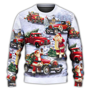 Christmas Santa Claus Funny Red Truck Gift For Xmas Painting Style Ugly Christmas Sweater, Christmas Gift, Gift Christmas 2024